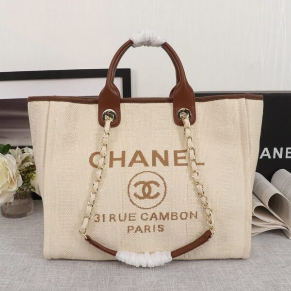 CHANEL Woven Straw Raffia Striped Medium Deauville Tote - 图片 2