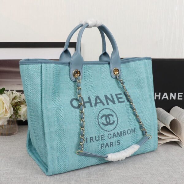 CHANEL Woven Straw Raffia Striped Medium Deauville Tote - 图片 3