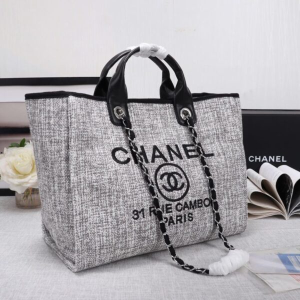 CHANEL Woven Straw Raffia Striped Medium Deauville Tote - 图片 3