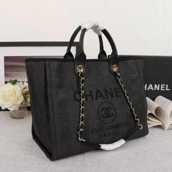 CHANEL Woven Straw Raffia Striped Medium Deauville Tote - 图片 3