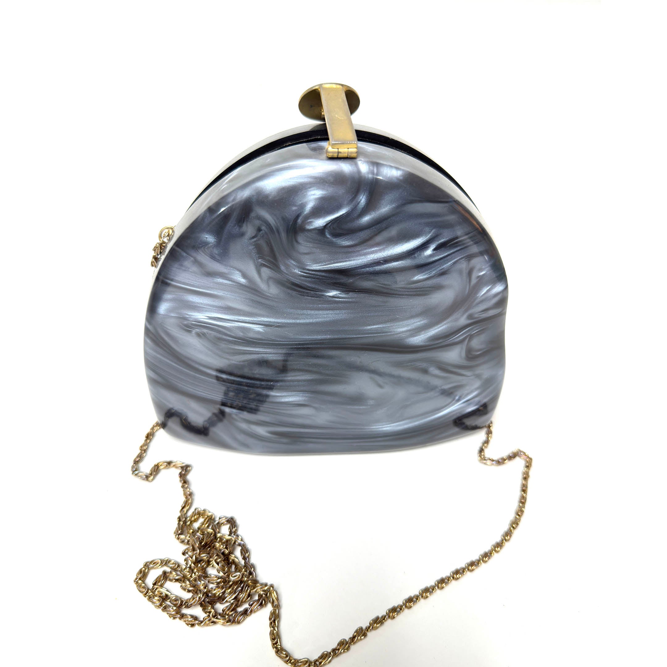 1980’s Grey Marbled Plastic Lucite Chain Purse - Image 2