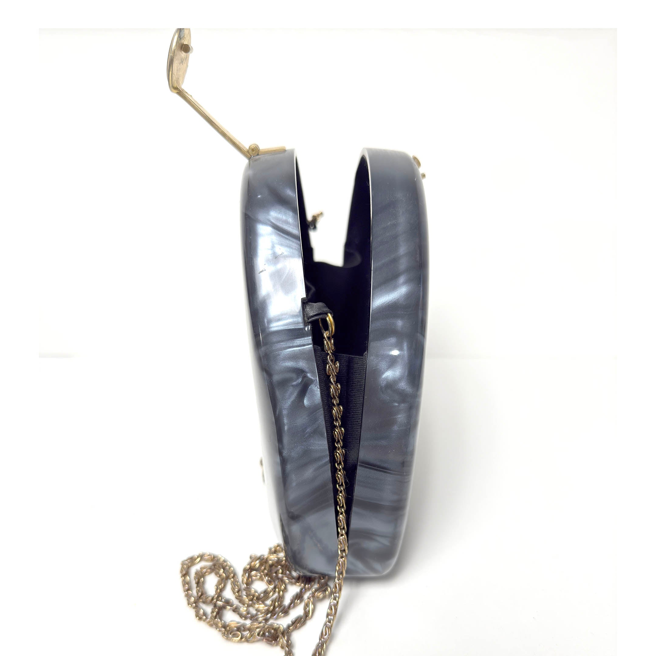 1980’s Grey Marbled Plastic Lucite Chain Purse - Image 3